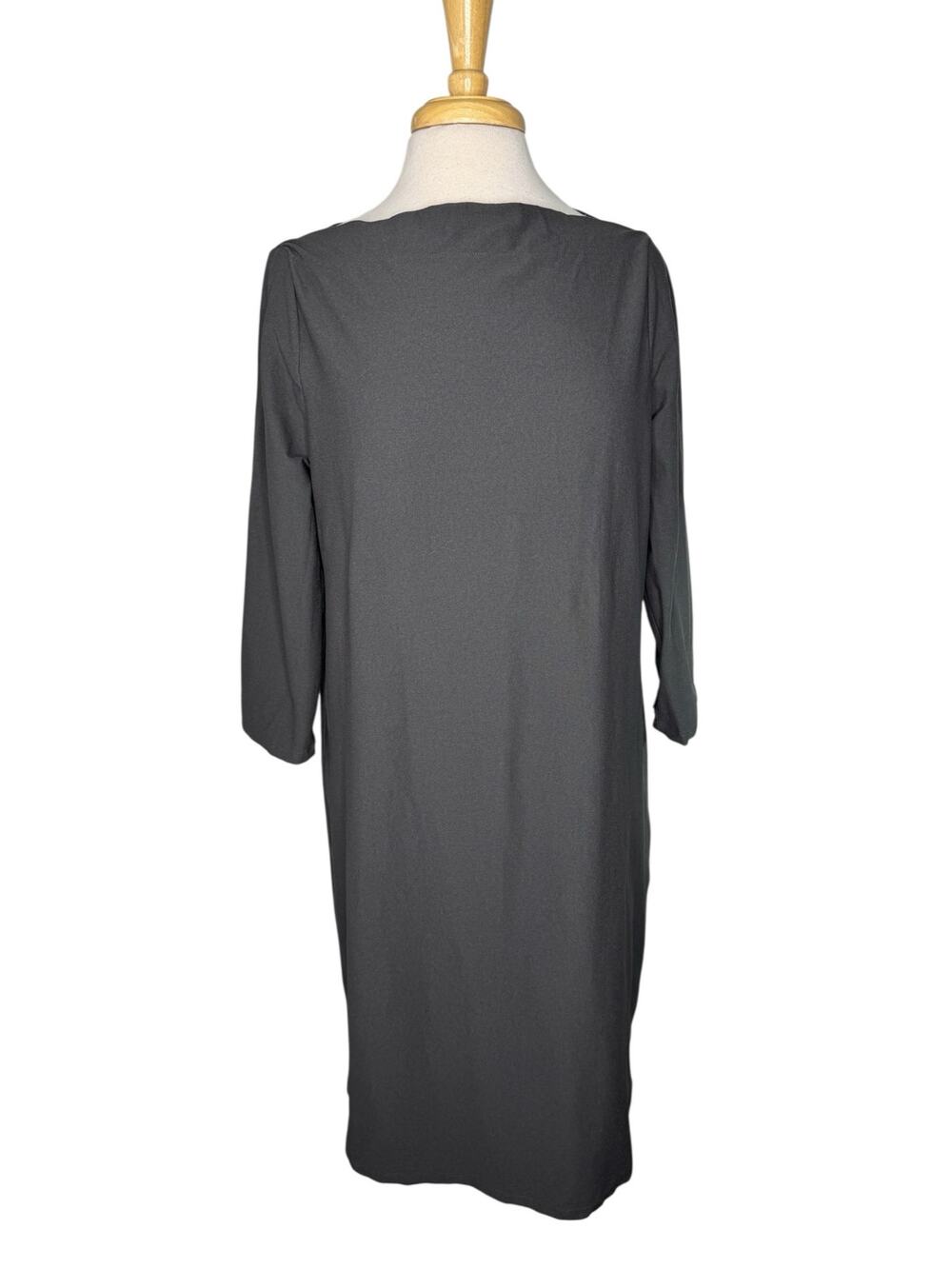 EILEEN FISHER Viscose Crepe 3/4 Sleeve Dress Charcoal Gray Size Medium Stretch